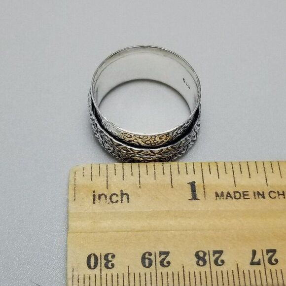 Vintage Spinner Ring, Silver Tone Moving Bands, Wide Size 10 Band, Estate - Picture 5 of 8